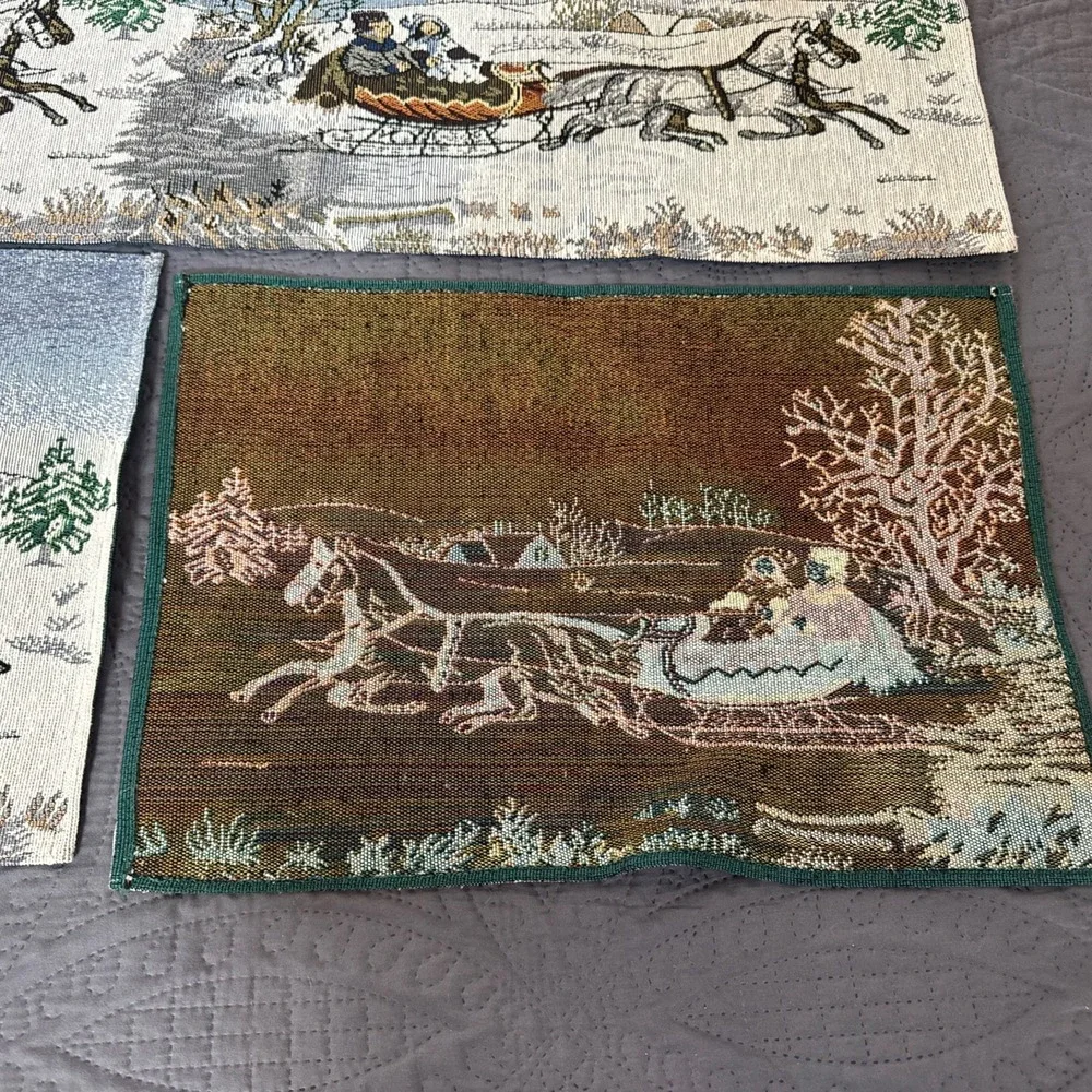 Tapestry Victorian-inspired Winter Sleigh Ride 2‎ Placemats + Runner Snow Scene